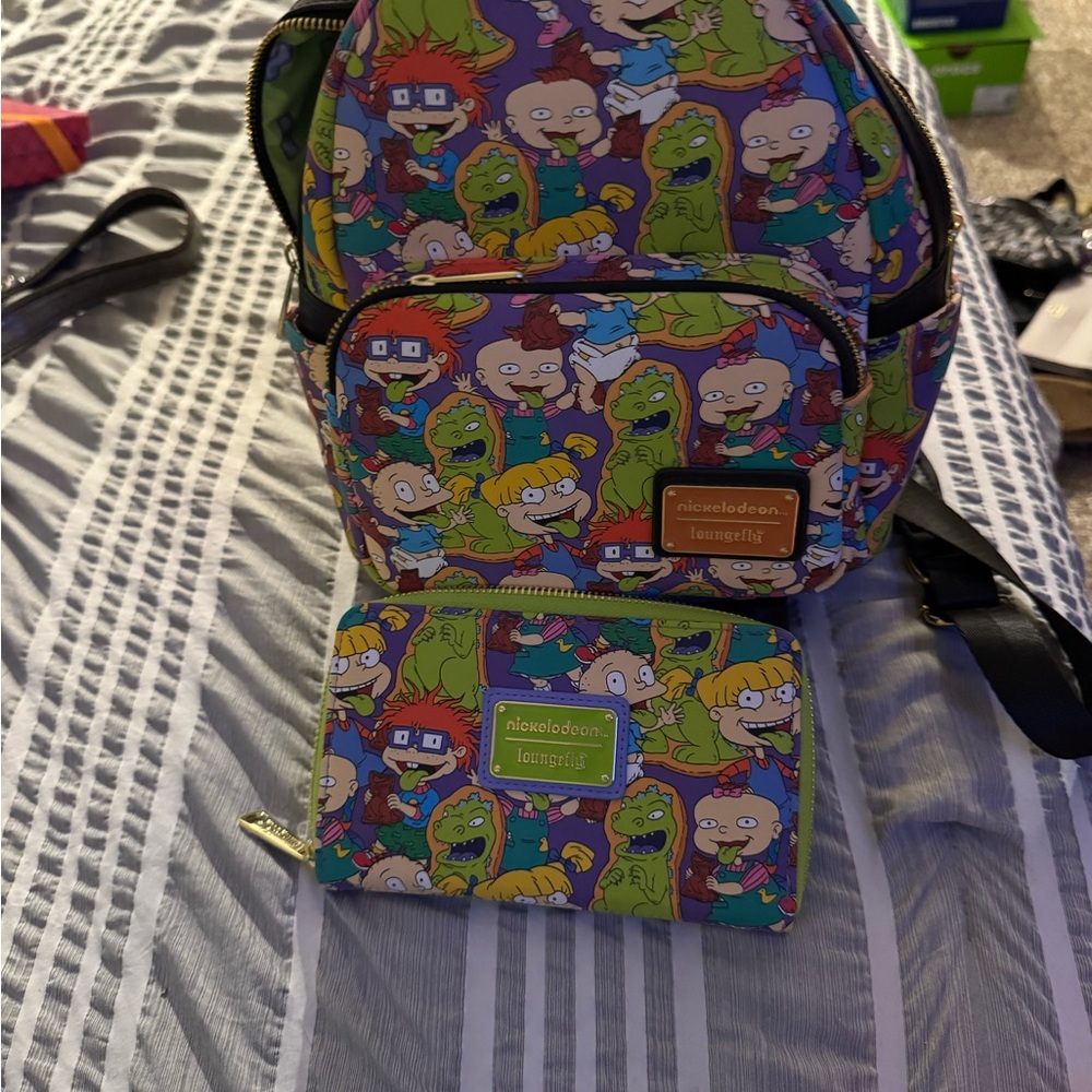 Nickelodeon Rugrats Backpack Gray Blue with matching wallet